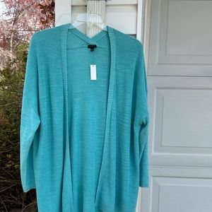 NWT Talbots Pretty Blue Heathered With White Long Open Cardigan